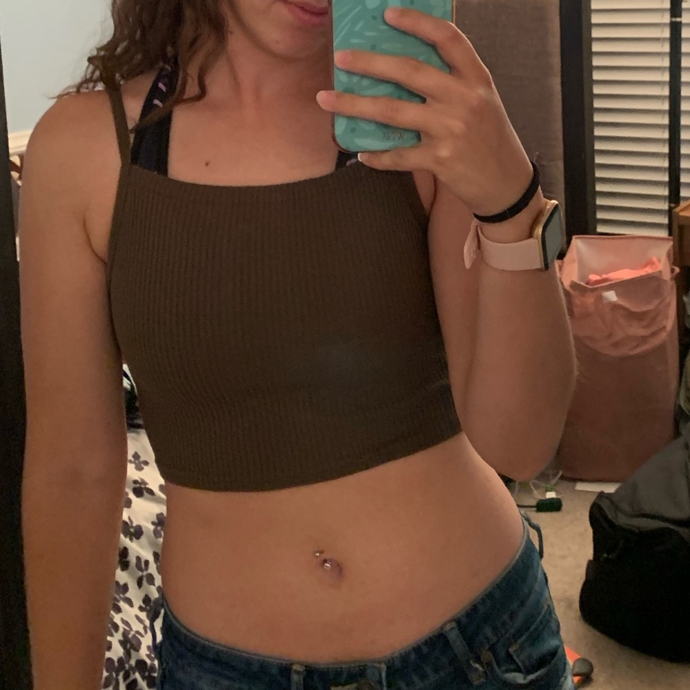 Dark green crop top size small stretchy material